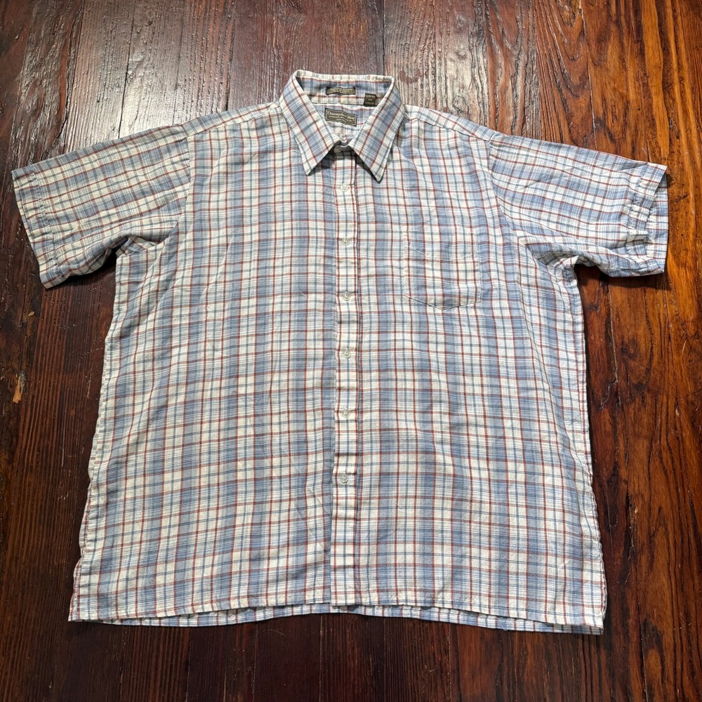 Vintage 80s Christopher Hart Button Up Shirt Mens 2XL Blue Plaid Short Sleeve